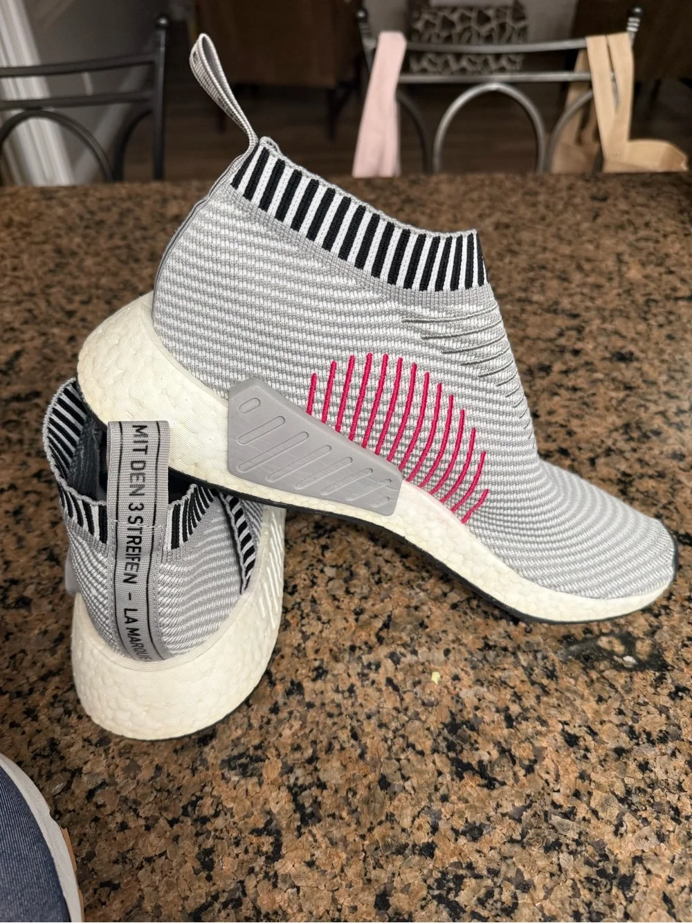 adidas White and Black Slip-On Knit Sneakers with Red Accents